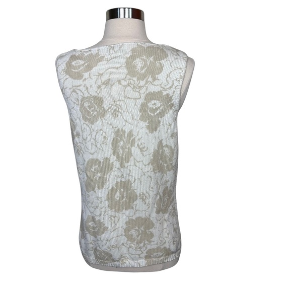 Eddie Bauer Cotton Knit Floral Print Cream Tan Scoop Neck Sweater Vest Medium - Picture 5 of 7